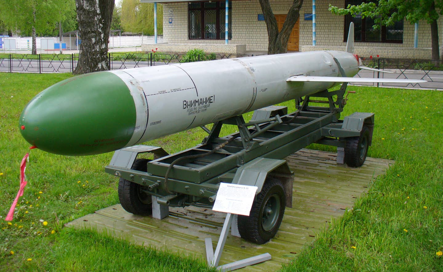 A Kh-55 cruise missile in the Ukrainian Air Force Museum. <em>George Chernilevsky/Wikimedia Commons</em>