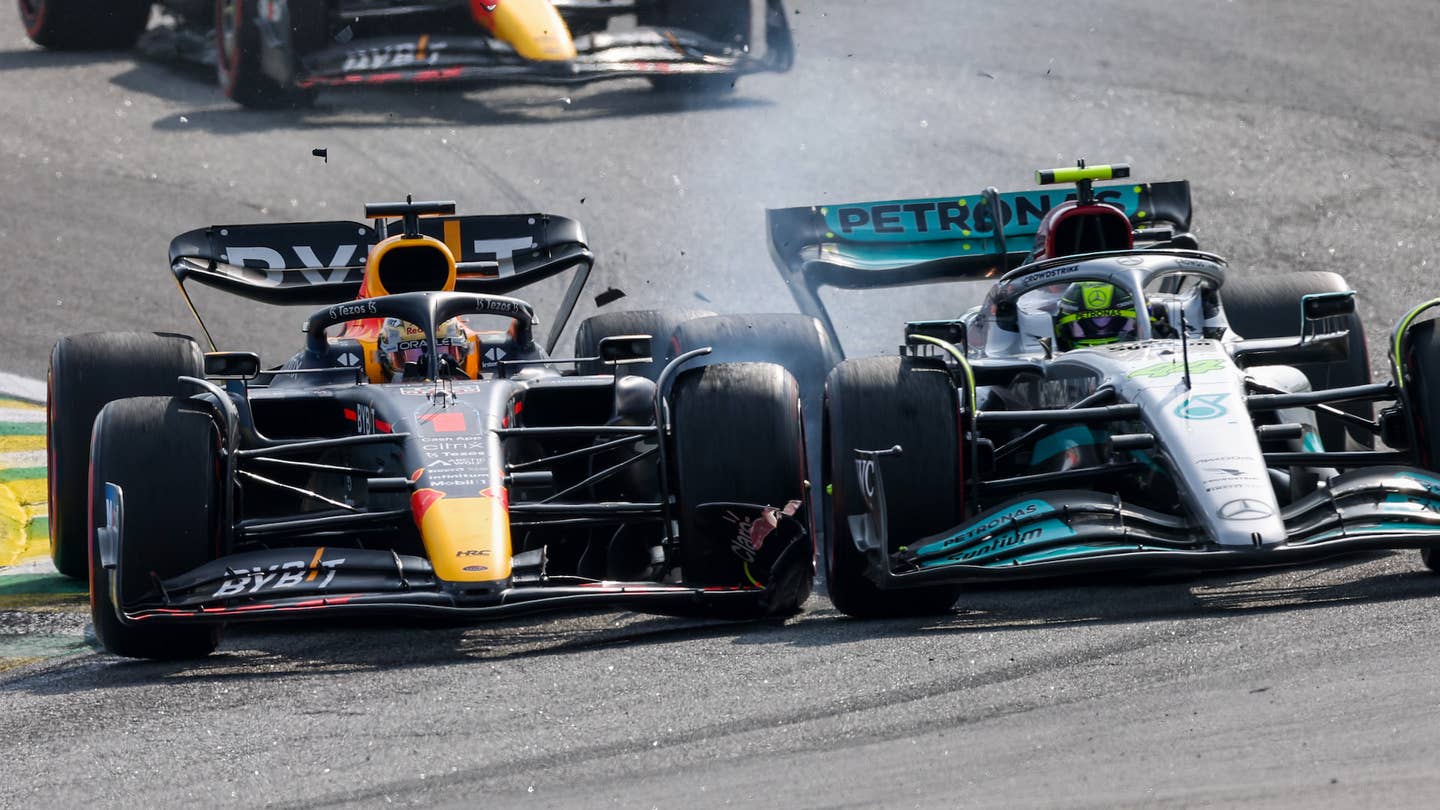 Max Verstappen collides with Lewis Hamilton at the 2022 Brazilian Grand Prix