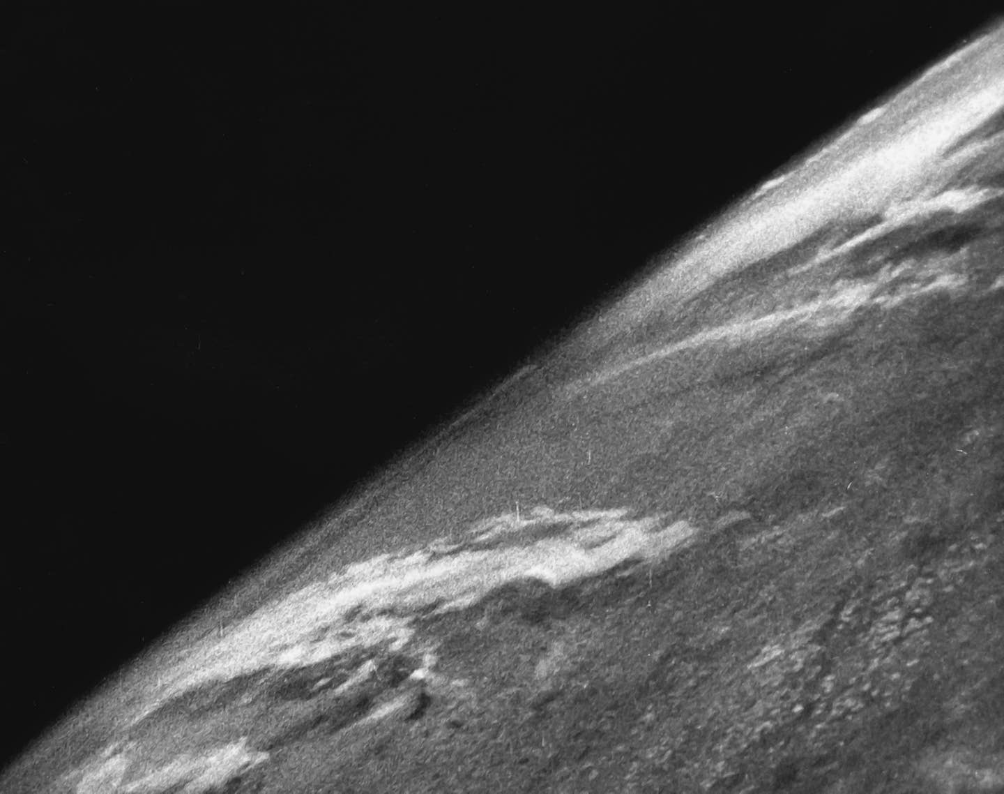 The first photo of Earth taken from outer space, October 24, 1946. <em>U.S. Army/Wikimedia Commons.</em>