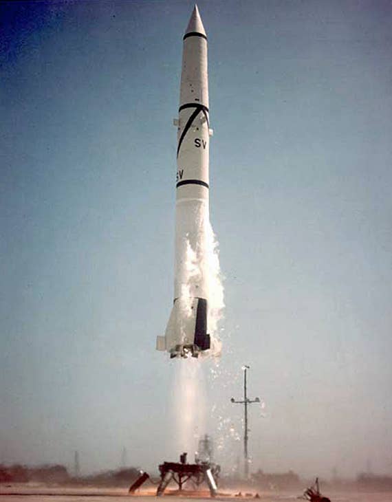 Launch of a PGM-11 Redstone missile at Cape Canaveral, September 17, 1958. <em>U.S. Army/Wikimedia Commons.</em>