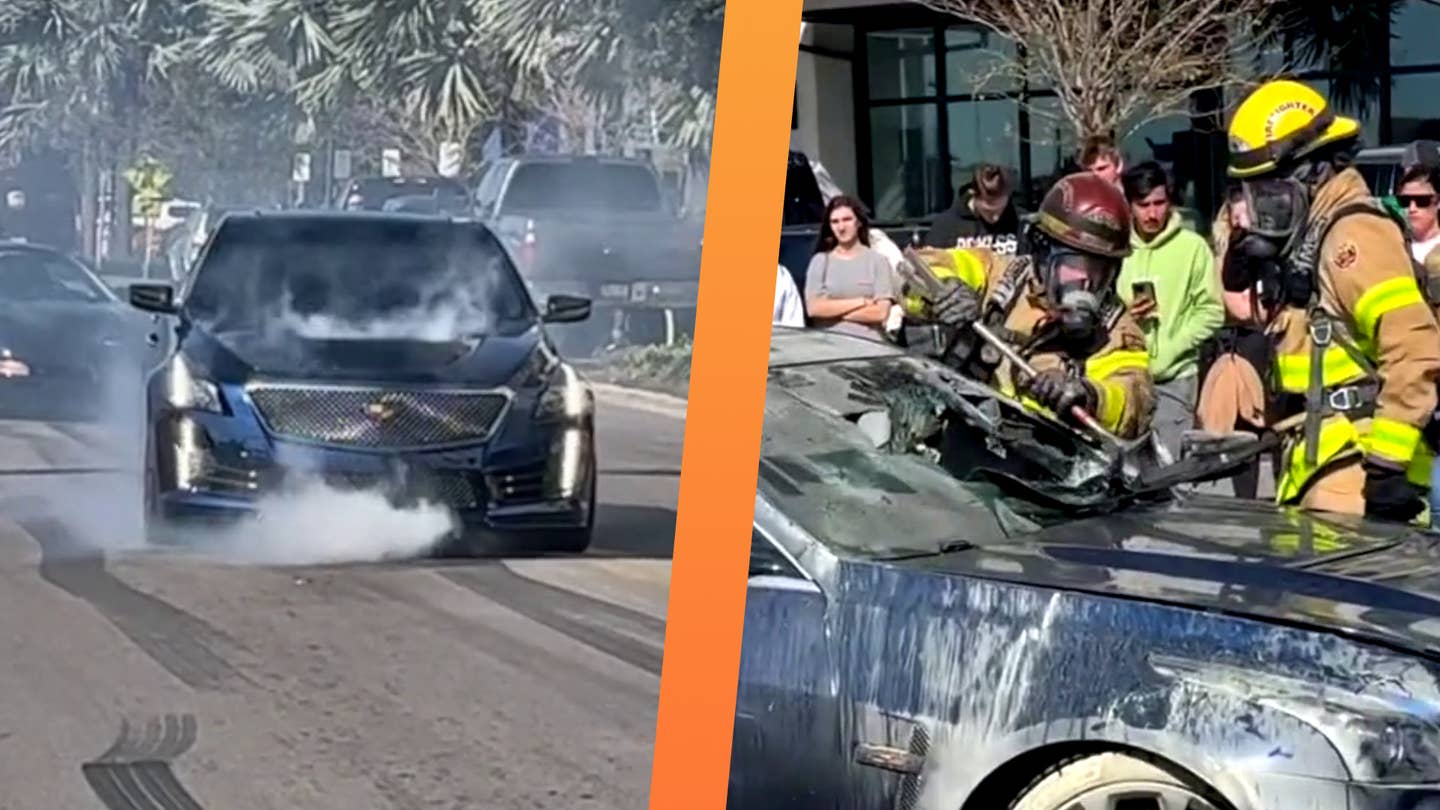 Cadillac CTS-V Burnout Ends With a Bang, With Smoke and Fluid Everywhere