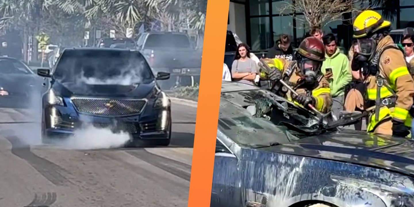 Cadillac CTS-V Burnout Ends With a Bang, With Smoke and Fluid Everywhere