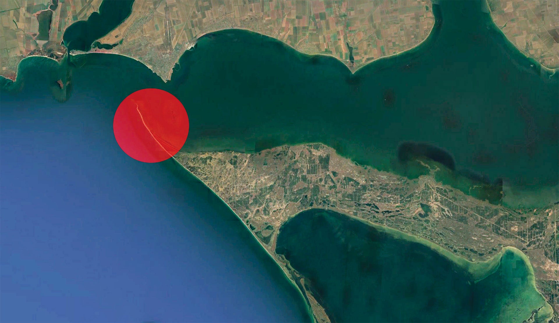 Google Earth image shows the Battle For Kinburn Spit could be Underway in Ukraine