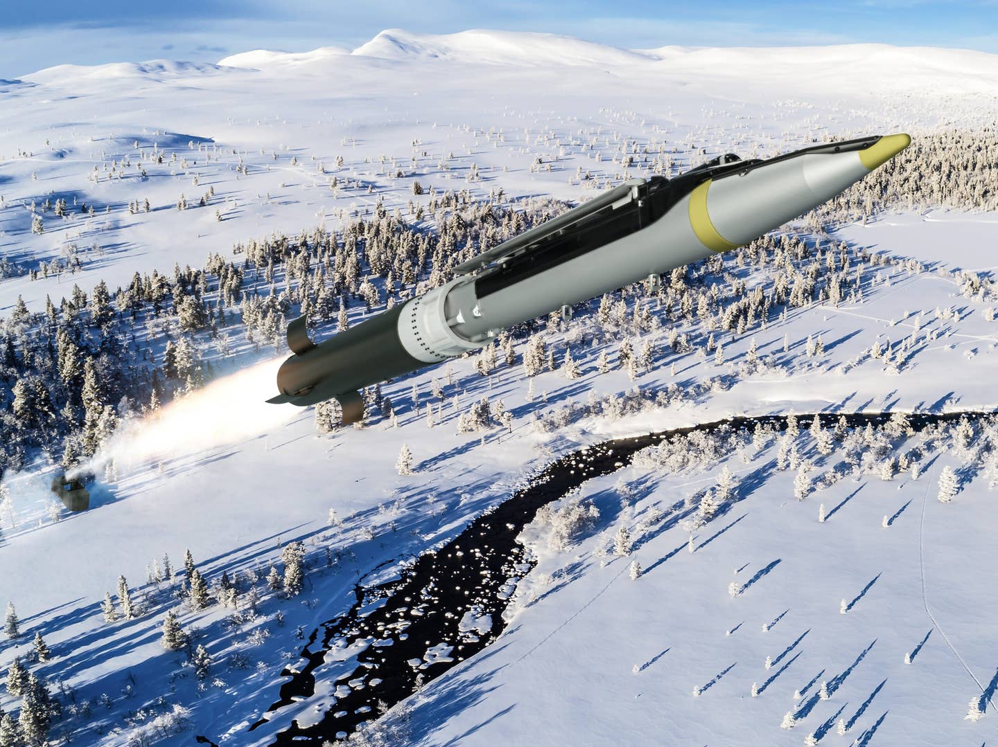 The GLSDB is propelled by its M26 rocket motor before the pop-out wings deploy for the final unpowered run-in to the target. <em>Saab</em>