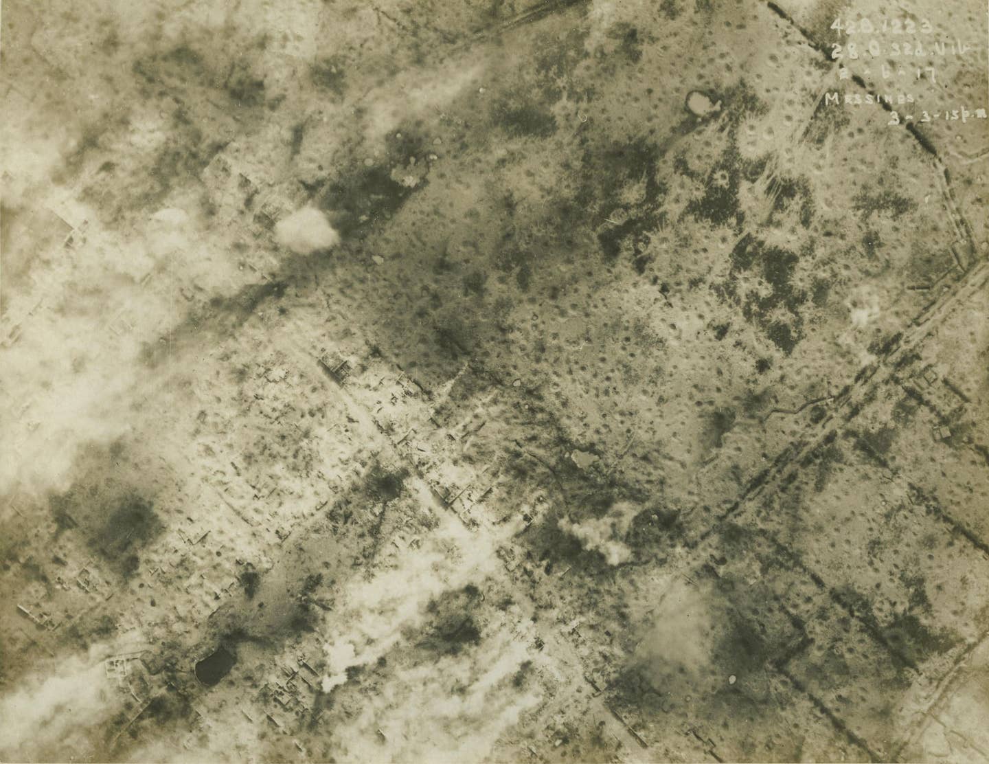 An aerial view of Messines. June 2, 1917. <em>Royal Air Force/Wikimedia Commons.</em>