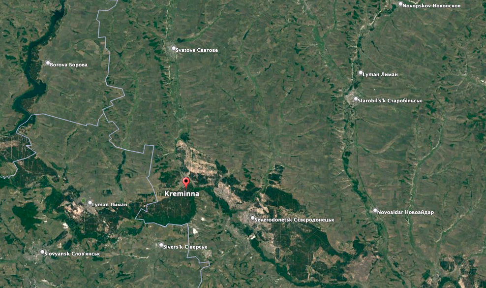 Svatove is about 25 miles north of Kreminna along the P 66 Highway in Luhansk Oblast. (Google Earth image)