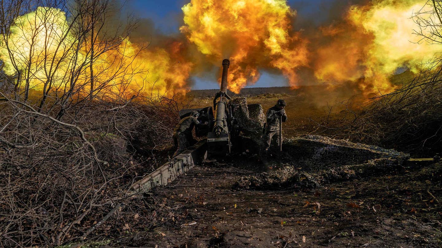 A Ukrainian artillery unit fires toward Russian positions outside Bakhmut on Nov. 8, 2022. ((Photo by BULENT KILIC/AFP via Getty Images)
