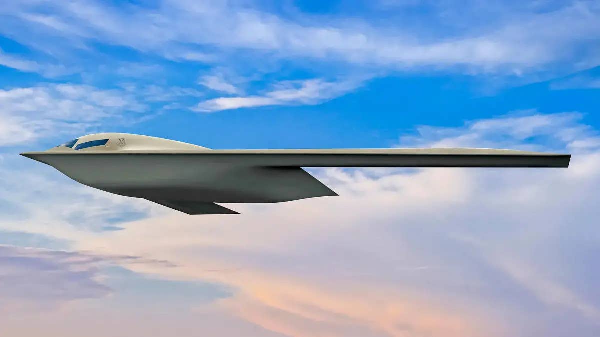 The last of a small number of official B-21 Raider renders that were released over the years, showing, among other things, the curious cockpit windscreen arrangement. <em>USAF</em>