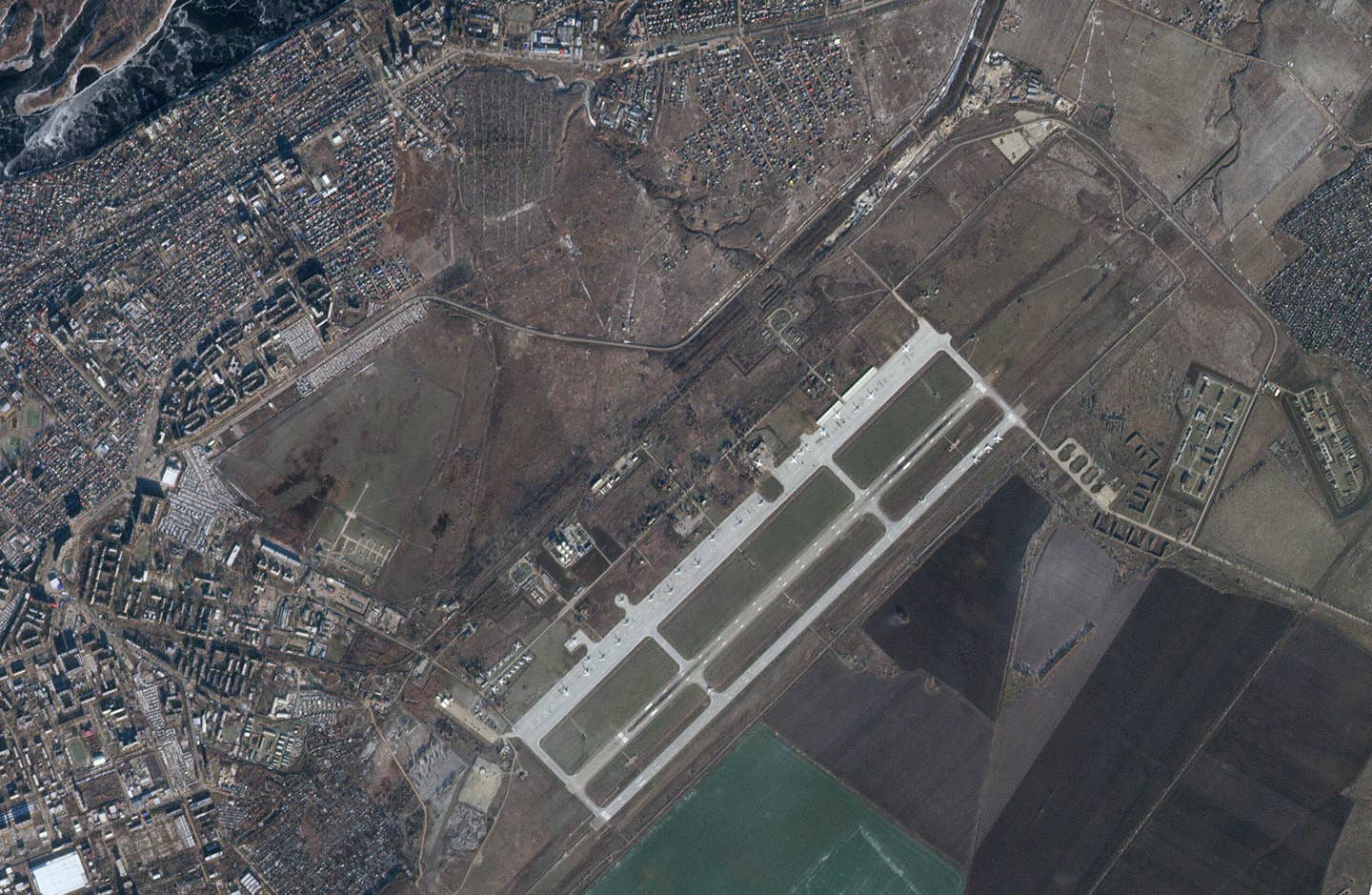 A satellite image of Engels Air Base from shortly after the time of the apparent blast does not reveal any significant damage. <em>PHOTO © 2022 PLANET LABS INC. ALL RIGHTS RESERVED. REPRINTED BY PERMISSION</em>
