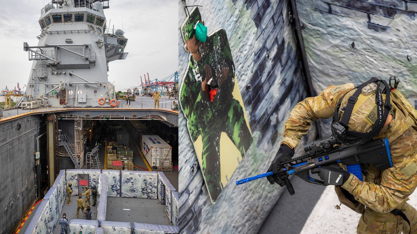 Aussies Created A ‘Shoothouse’ On Their Amphibious Assault Ship’s Aircraft Elevator