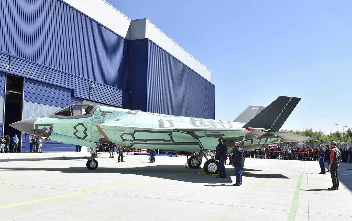 The first F-35B built at the FACO in Cameri, Italy, was rolled out in May 2017. <em>Aeronautica Militare</em>