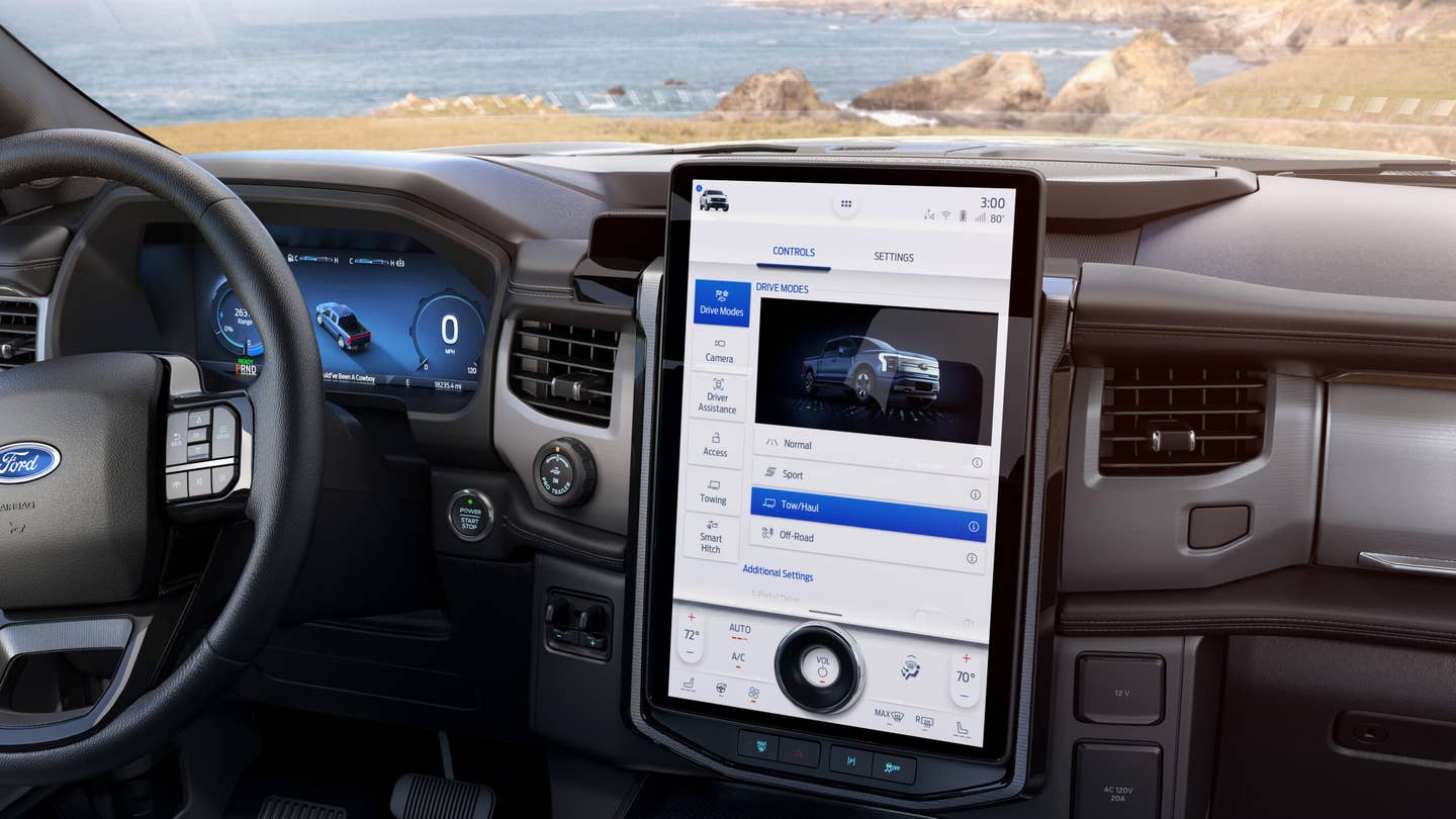F-150 Lightning infotainment, which does not feature AM radio. <em>Ford</em>