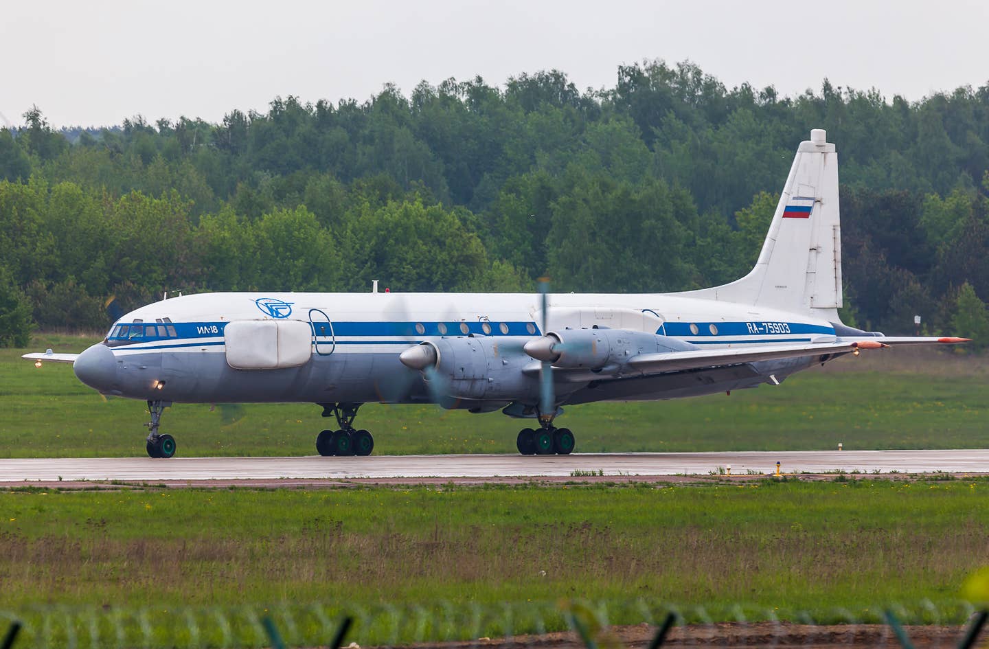The prototype Il-22PP, known as Prorubshik (meaning wood-stealer) SIGINT and standoff jamming aircraft seen in 2016. <em>Alex Snow/Wikimedia Commons</em>