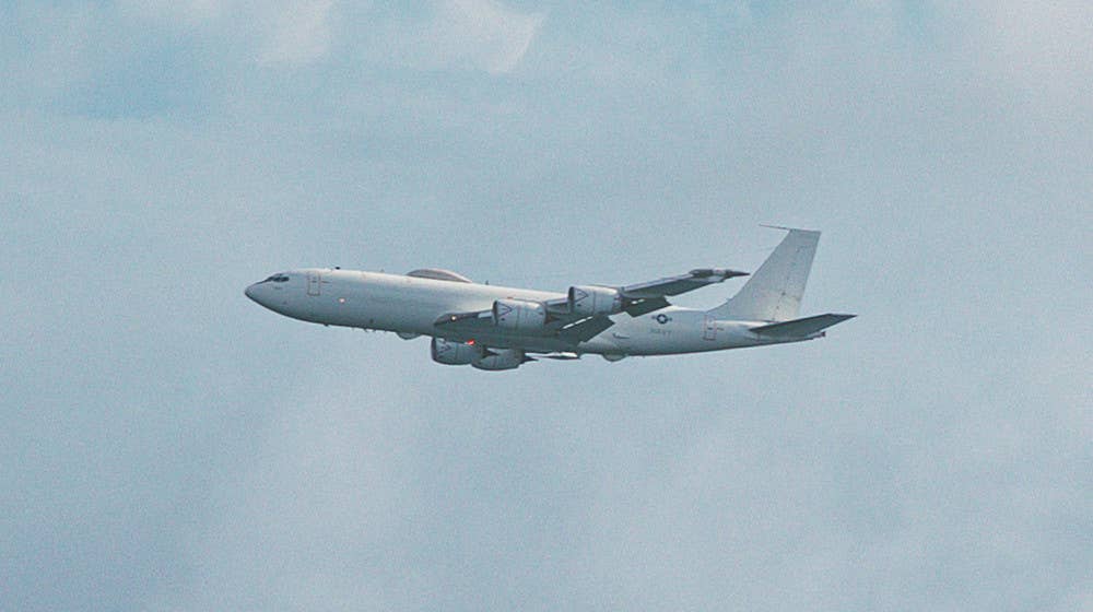 A close-up of the E-6B Mercury also seen in the picture of the two ballistic missile submarines. <em>USN</em>