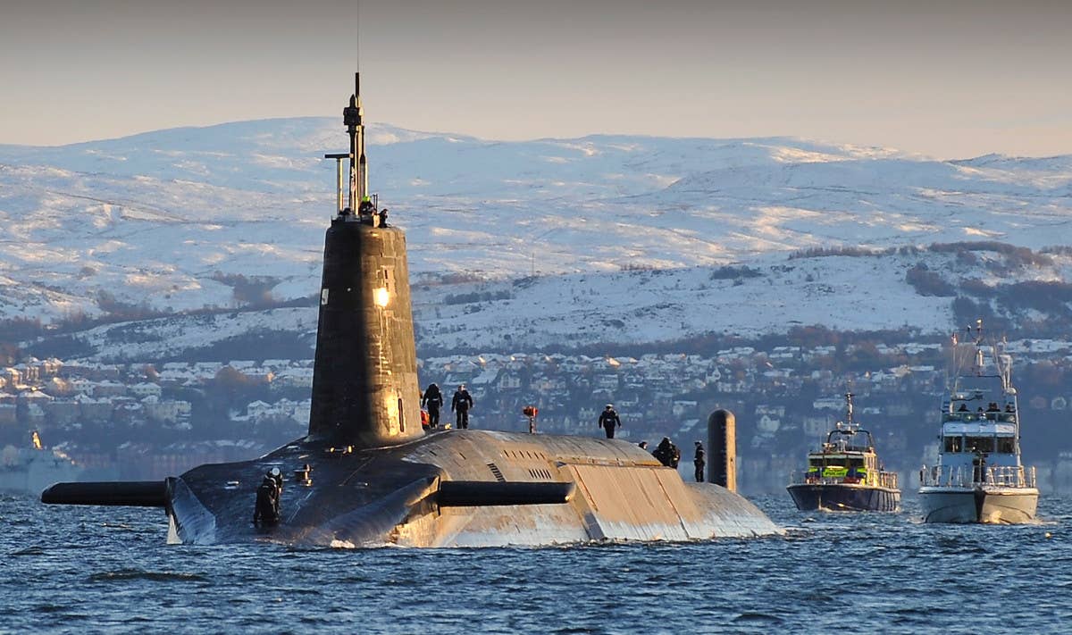 The Royal Navy ballistic missile submarine HMS <em>Vanguard</em>. It is unclear which of the United Kingdom's <em>Vanguard</em> class submarines took part in the recent training with USS <em>Tennessee</em>. <em>Crown Copyright</em>