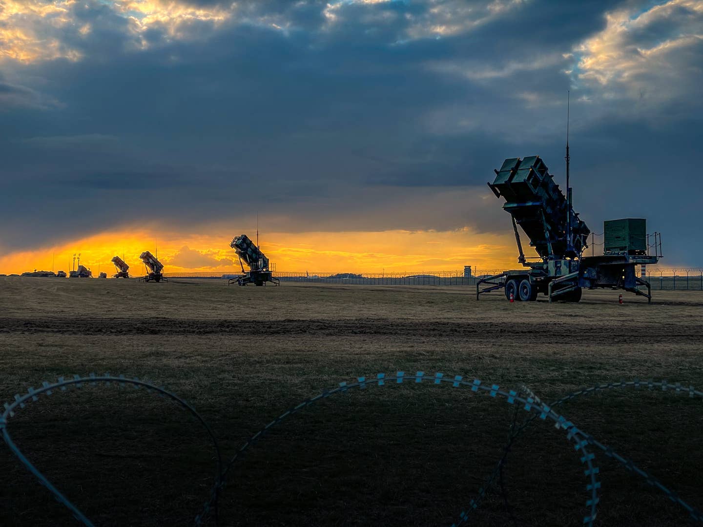 U.S. Patriot missile batteries from the 5th Battalion, 7th Air Defense Artillery Regiment stand ready at sunset in Poland on April 10, 2022. (U.S. Army photo by Sgt. 1st Class Christopher Smith)