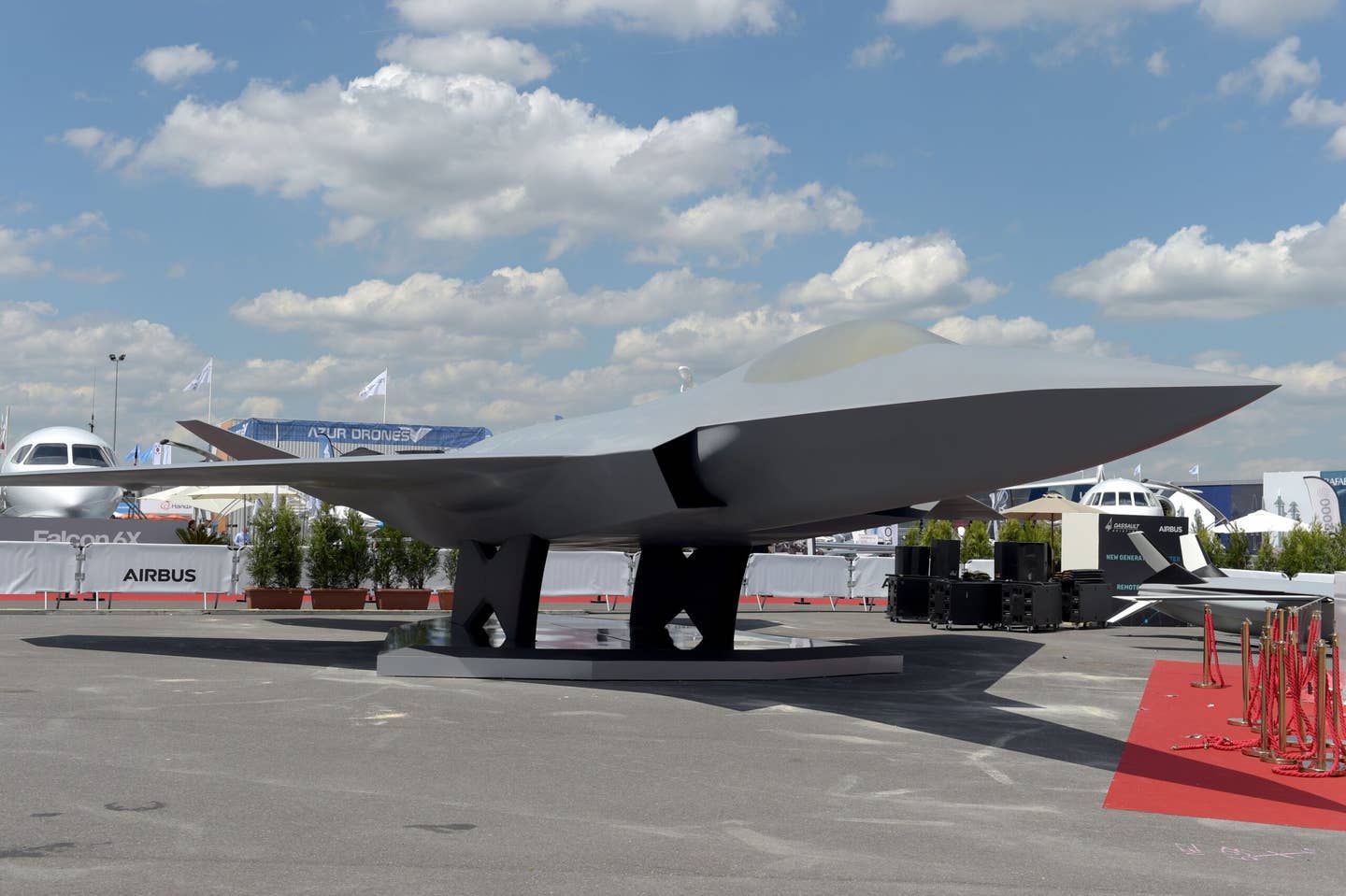 The full-scale model of the NGF, as part of the Future Combat Air System, was presented by Dassault Aviation on the first day of the 2019 Paris Air Show at Le Bourget Airport. <em>ERIC PIERMONT/AFP via Getty Images</em>