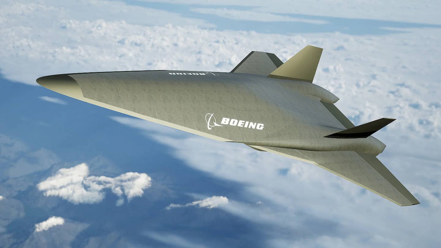 A rendering of the hypersonic aircraft design Boeing first publicly displayed in January 2022. <em>Boeing</em>