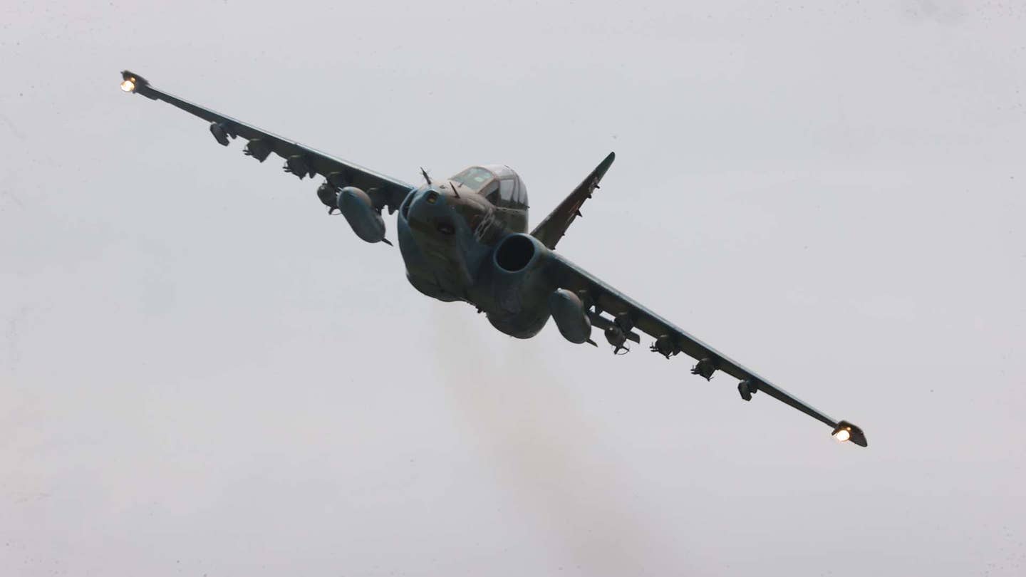 Russian President Vladimir Putin has floated the idea of arming Belarusian Air Force Su-25 Frogfoot jets to carry nuclear weapons. (Photo by Stringer/Anadolu Agency via Getty Images)