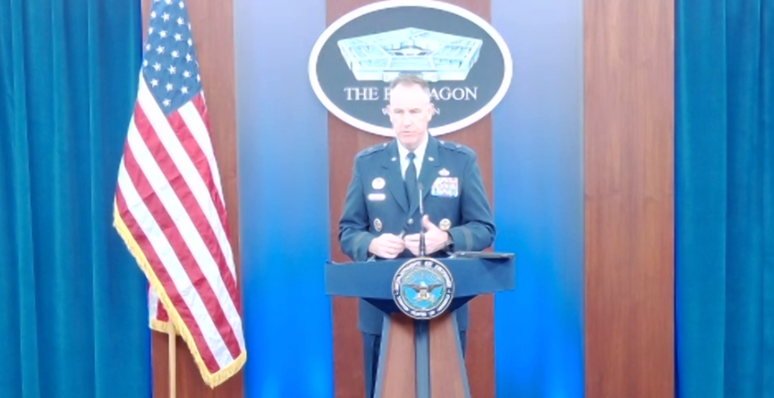 Air Force Brig. Gen. Pat Ryder, the Pentagon's top spokesman, told reporters Tuesday the U.S. military sees no indication of an imminent threat of another attack on Ukraine from Belarus. (Pentagon screencap).