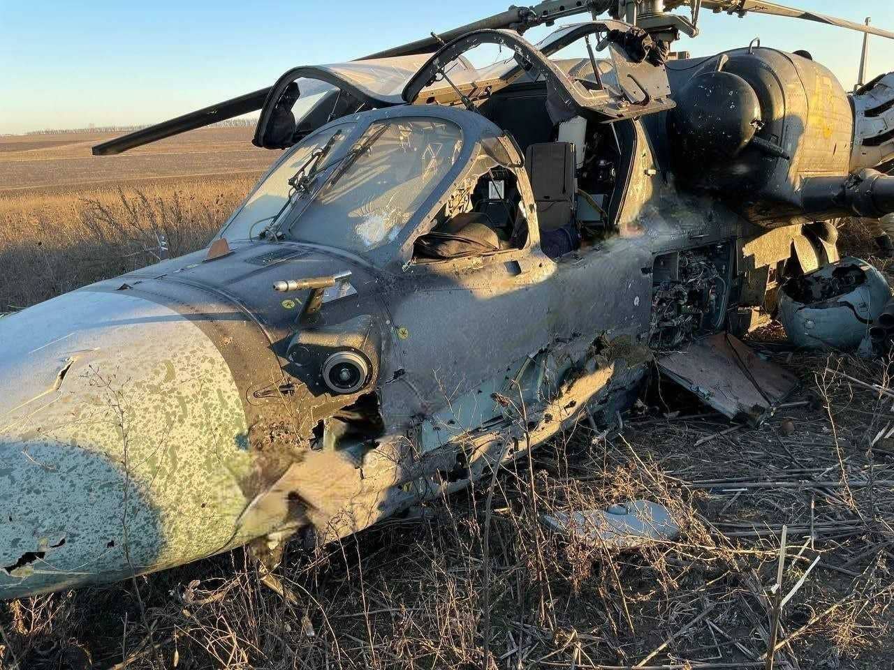 A Russian Ka-52 helicopter reportedly destroyed by friendly fire in Zaporizhzhia.&nbsp;(via social media)&nbsp;<br>