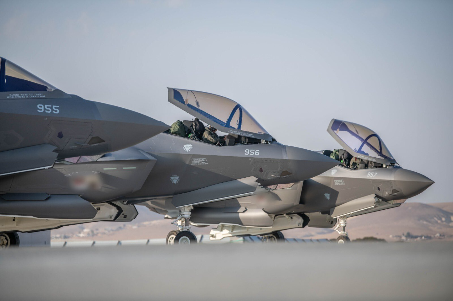 F-35I stealth fighter jets after arriving at Nevatim Air Base on November 13, 2022. <em>Credit: Israeli Defense Forces</em>