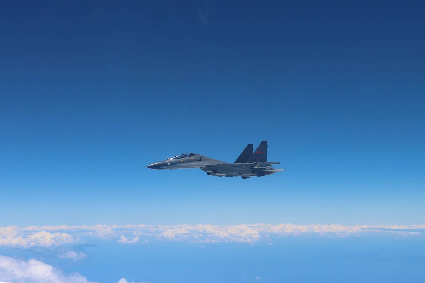 A Su-30 Flanker multirole fighter jet of the Eastern Theater Command of the PLA conducts operations around Taiwan, in August 2022.&nbsp;<em>Photo by Hua Junxiao/Xinhua via Getty Images</em>