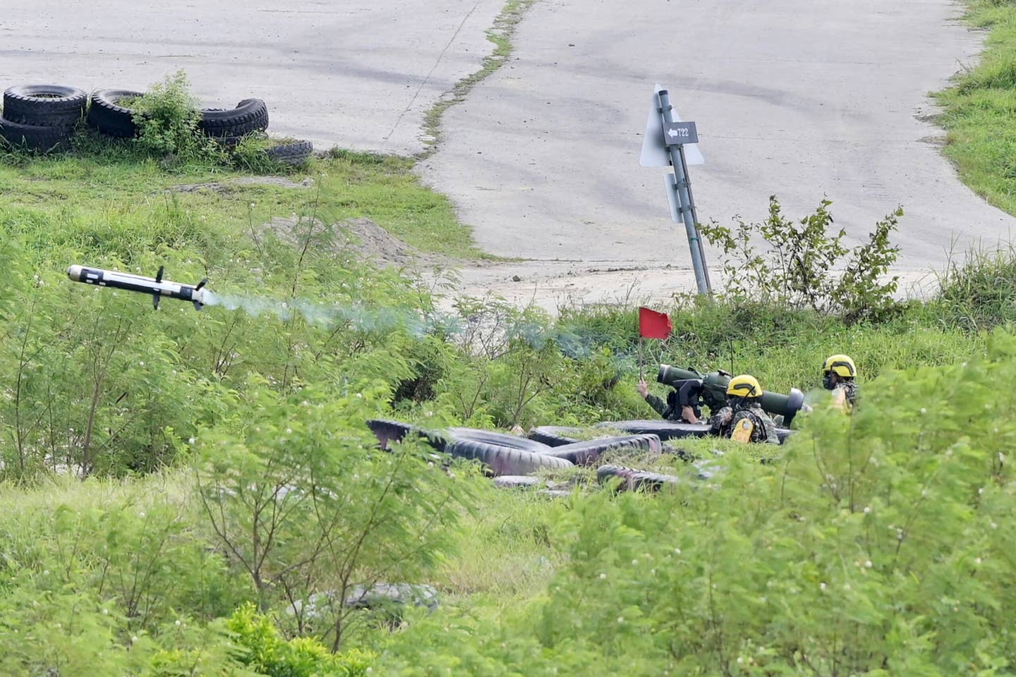 Taiwanese soldiers launch a Javelin anti-tank missile during a live-fire military exercise in Pingtung county, southern Taiwan, on September 7, 2022. <em>Photo by SAM YEH/AFP via Getty Images</em>