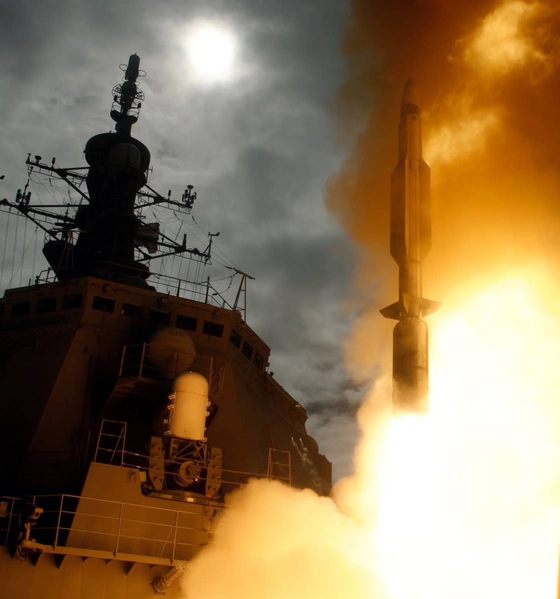 A Japanese destroyer launches and SM-3 missile. (MoD)