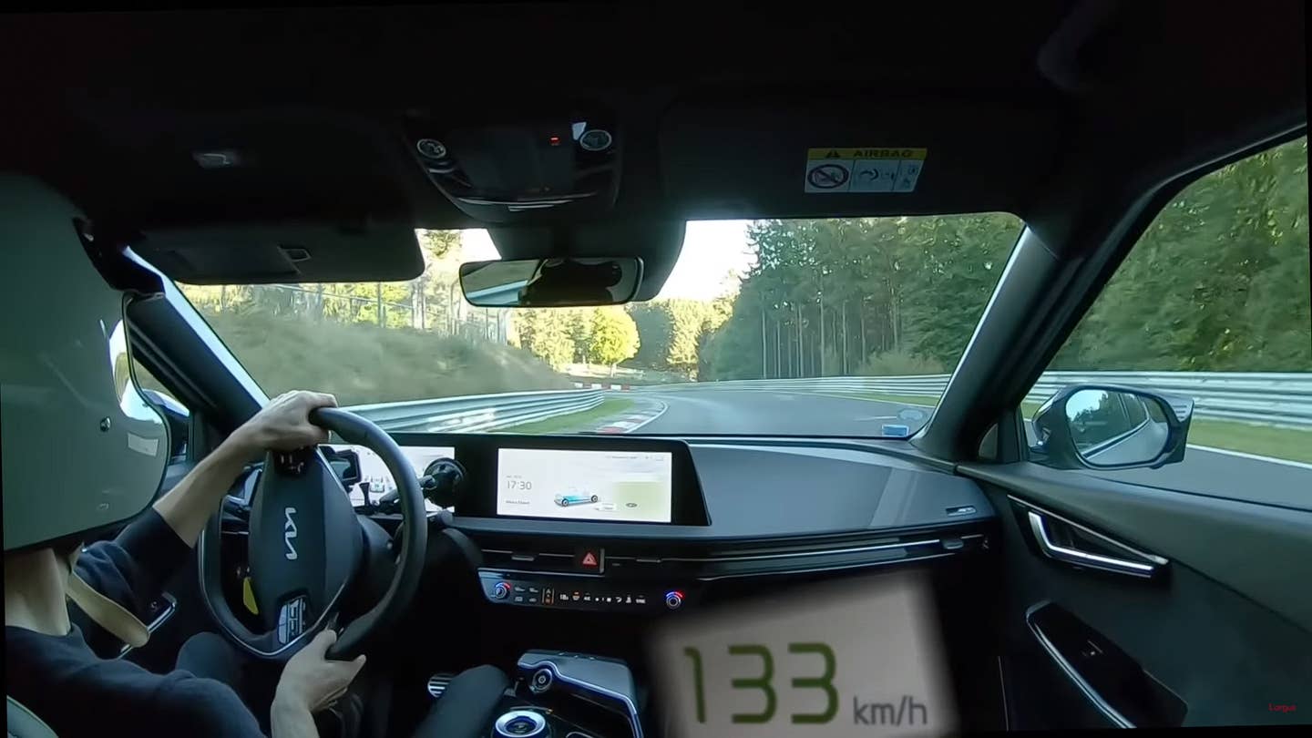 Watch a 576-HP Kia EV6 GT Obliterate Its Rear Tires Lapping the Nurburgring