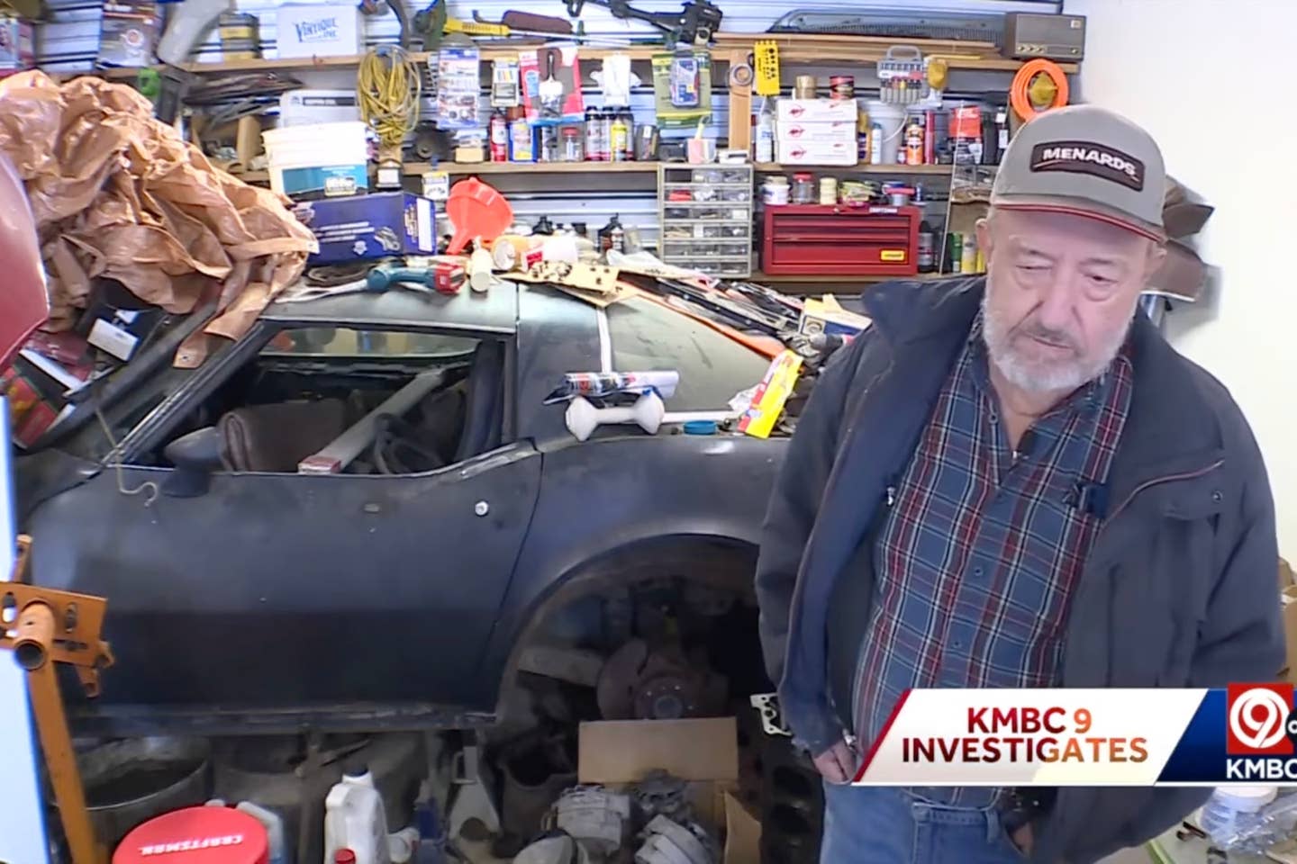 Don Hawley stands next to his 1979 Chevrolet Corvette parts car. KMBC 9 on Youtube