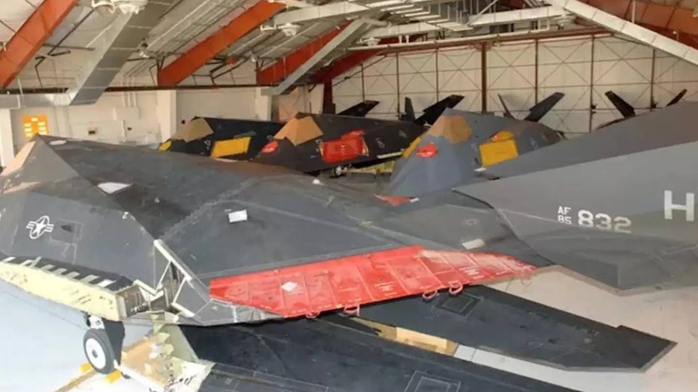 F-117A Nighthawks in storage at the Tonopah Test Range Airport. <em>USAF</em>