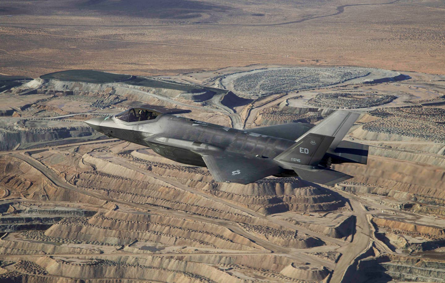 An F-35A, in flight above the Mojave Desert in California, January 6, 2023. <em>Credit: F-35 JPO</em>