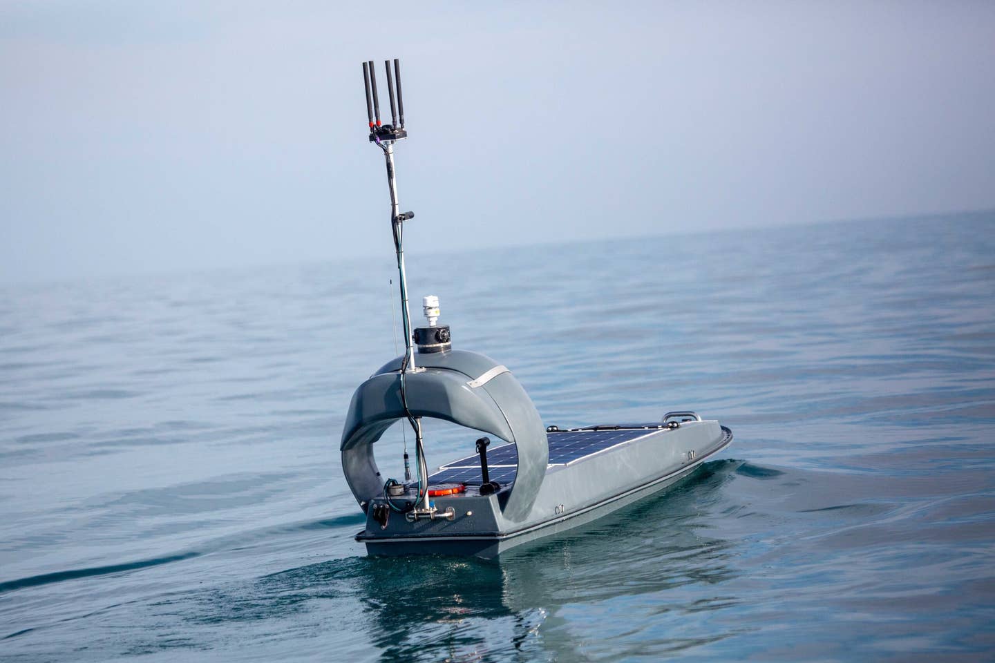 An Open Ocean Robotics Data Xplorer unmanned surface vessel operates in the Arabian Gulf, Nov. 29, during Digital Horizon 2022. <em>Credit: U.S. Army photo by Sgt. Brandon Murphy</em>