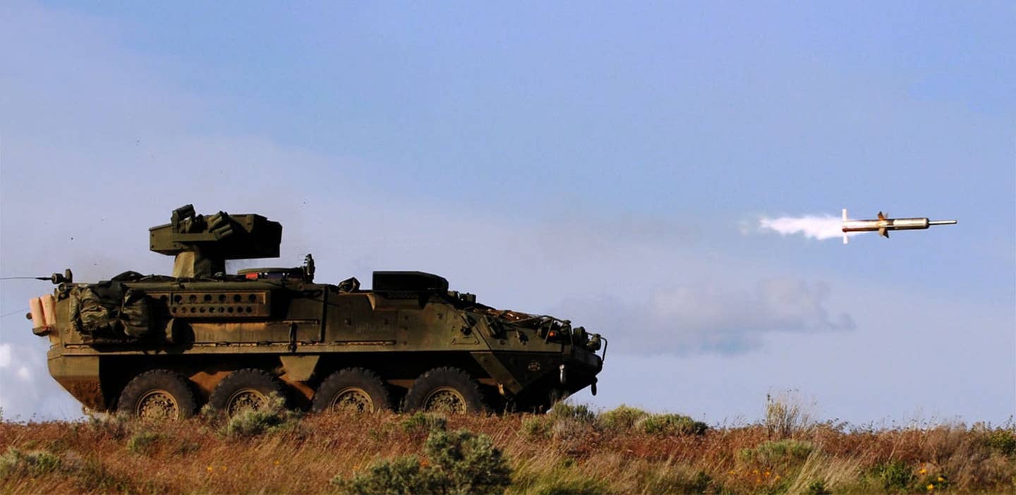 A Stryker fires a TOW missile. (Raytheon)