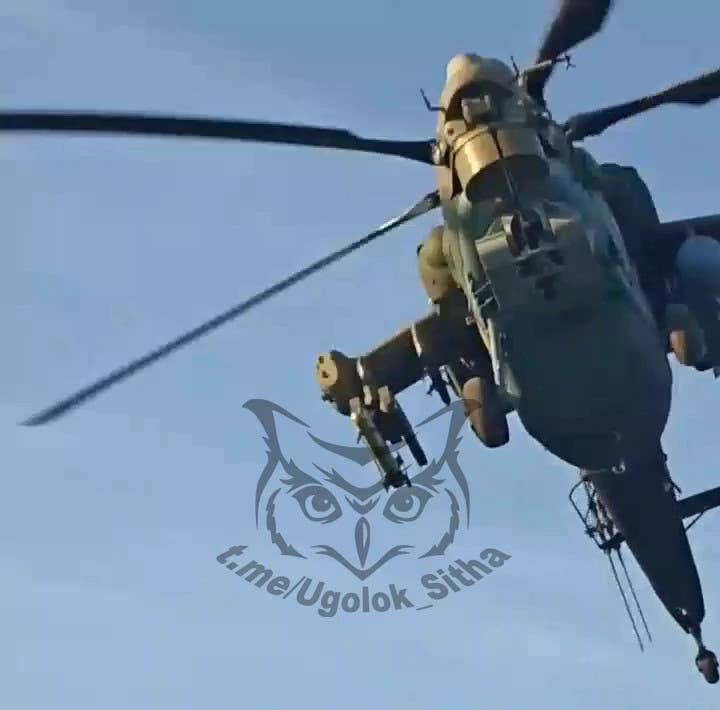 A screencap from the above video, showing a Mi-28NM with LMUR missile, published in January 2023. <em>Ugolok_Sitha</em>