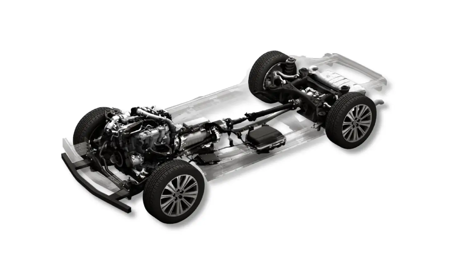 We first got a look at Mazda's new large platform in 2021, featuring the new inline-six engine up front in a longitudinal configuration. <em>Mazda</em>