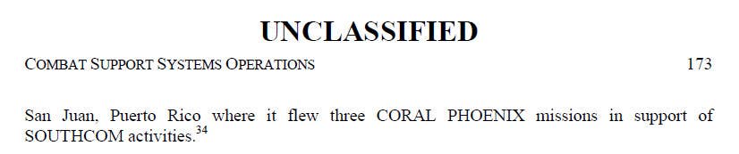 A brief mention of the three Coral Phoenix missions that one of the Air Force's WC-135s conducted from Puerto Rico in 2008, taken from a declassified copy of the annual ACC command history for that year. <em>USAF via FOIA</em>