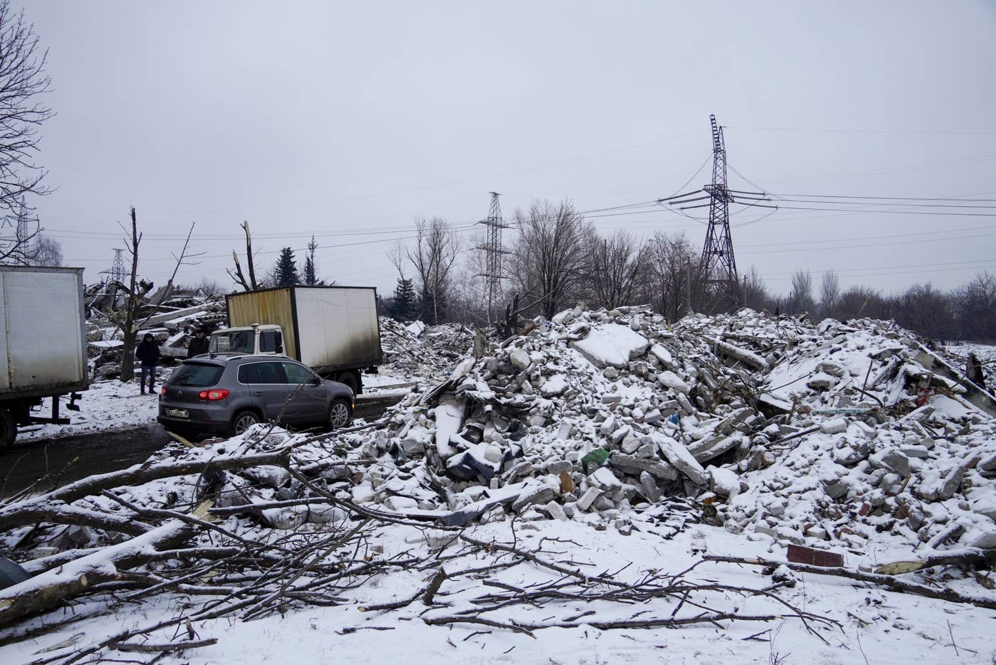 A view of debris at the Russian Armed Forces' temporary deployment location, where scores of Russian troops died after Ukrainian artillery attacks near Makiivka, Ukraine on Jan. 16, 2023. (Photo by Vladimir Aleksandrov/Anadolu Agency via Getty Images)