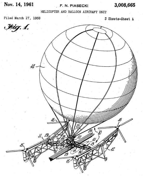 Patent illustration for PiAC's Helicopter Ballon Aircraft Unit. <em>Credit: PiAC</em>