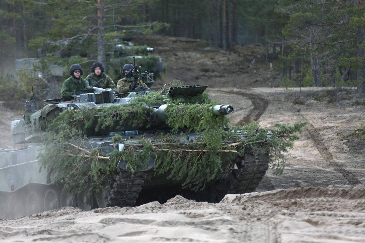 A Finnish Leopard 2A6 during the Arrow 19 exercise in the southwest of the country. <em>Finnish Armed Forces</em>