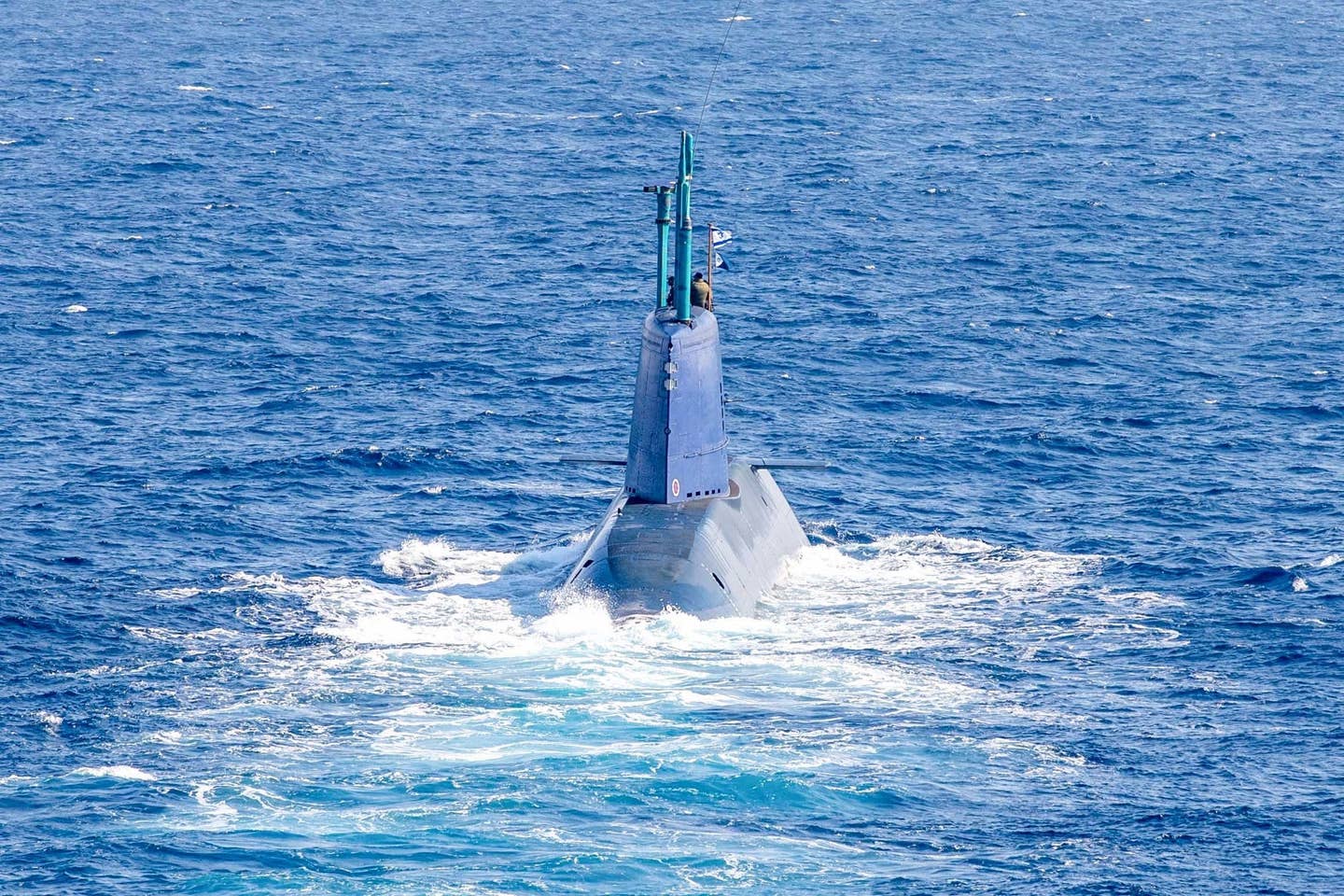An Israeli Navy <em>Dolphin</em> class submarine sails in the Mediterranean Sea during exercise Juniper Oak, Jan. 24, 2023. <em>Credit: U.S. Navy photo by Mass Communication Specialist 2nd Class Christine Montgomery</em>