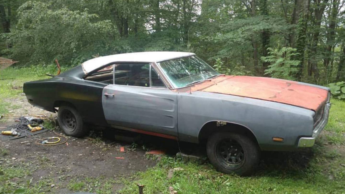 1969 Dodge Charger project car outdoor repairs