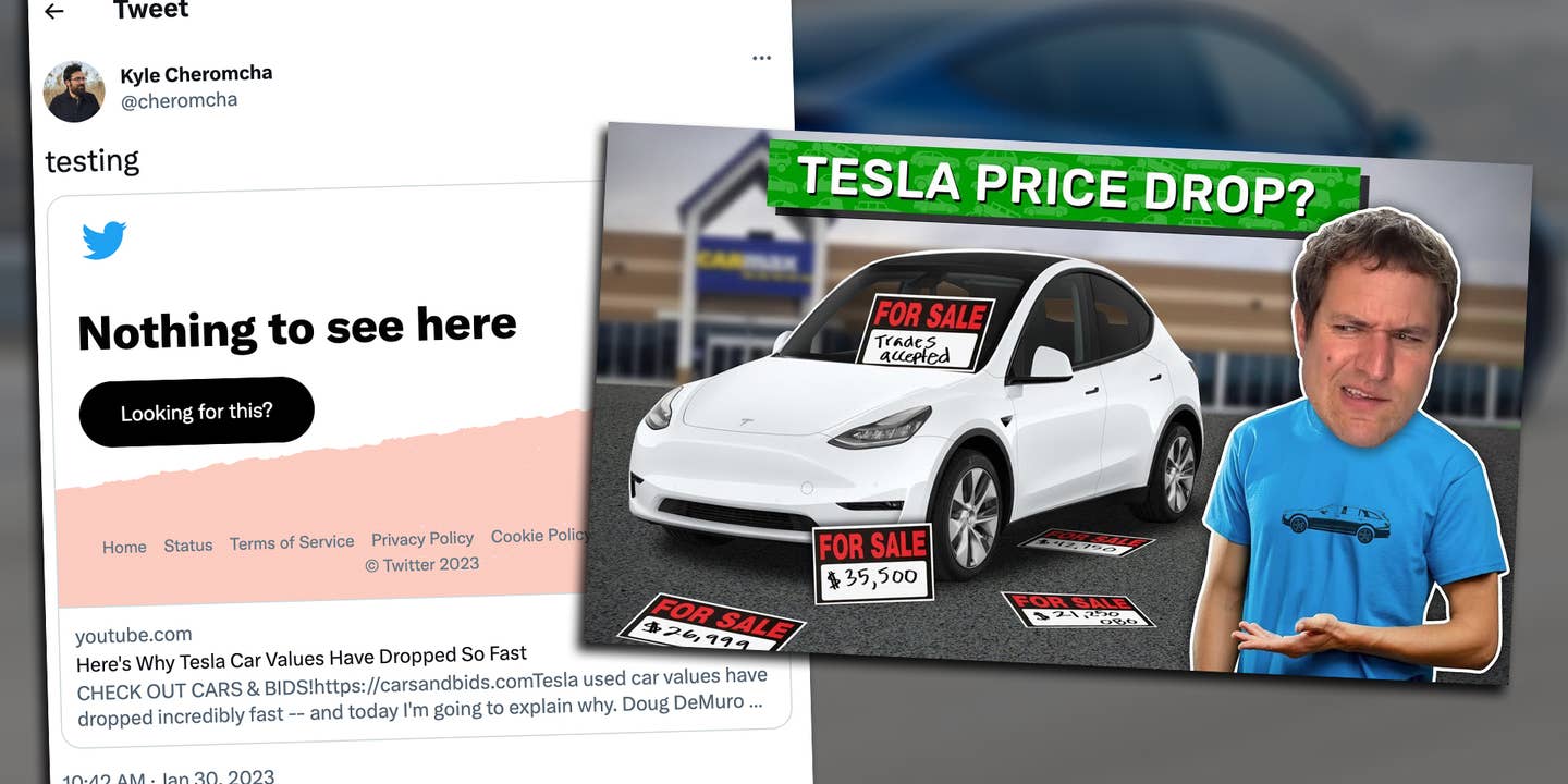 Twitter Appears To Censor Doug DeMuro Video on Used Tesla Values Dropping