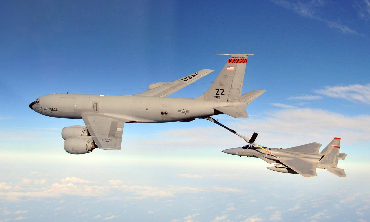The Air Force's KC-135Rs are roughly six decades old or more and while they are still amazingly capable and reliable, they cannot operate in more heavily contested environments. Nor can their partial replacement, the KC-46, although bolt-on upgrades to both types could help, they are not an outright solution. <em>U.S. Air Force photo/Tech. Sgt. Angelique Perez</em>