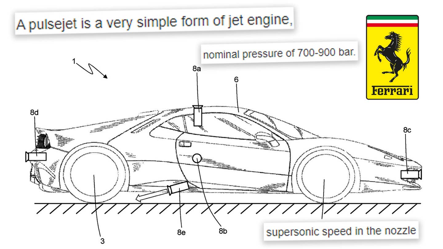 Ferrari Files Patent for Gas Thruster, Pulse Jet Handling System for Supercars