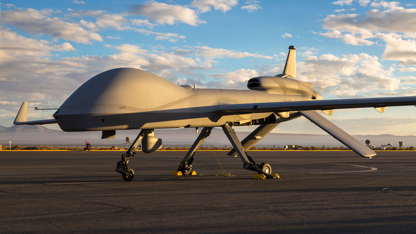 An MQ-1C Gray Eagle Extended Range drone. <em>Credit: General Atomics</em>