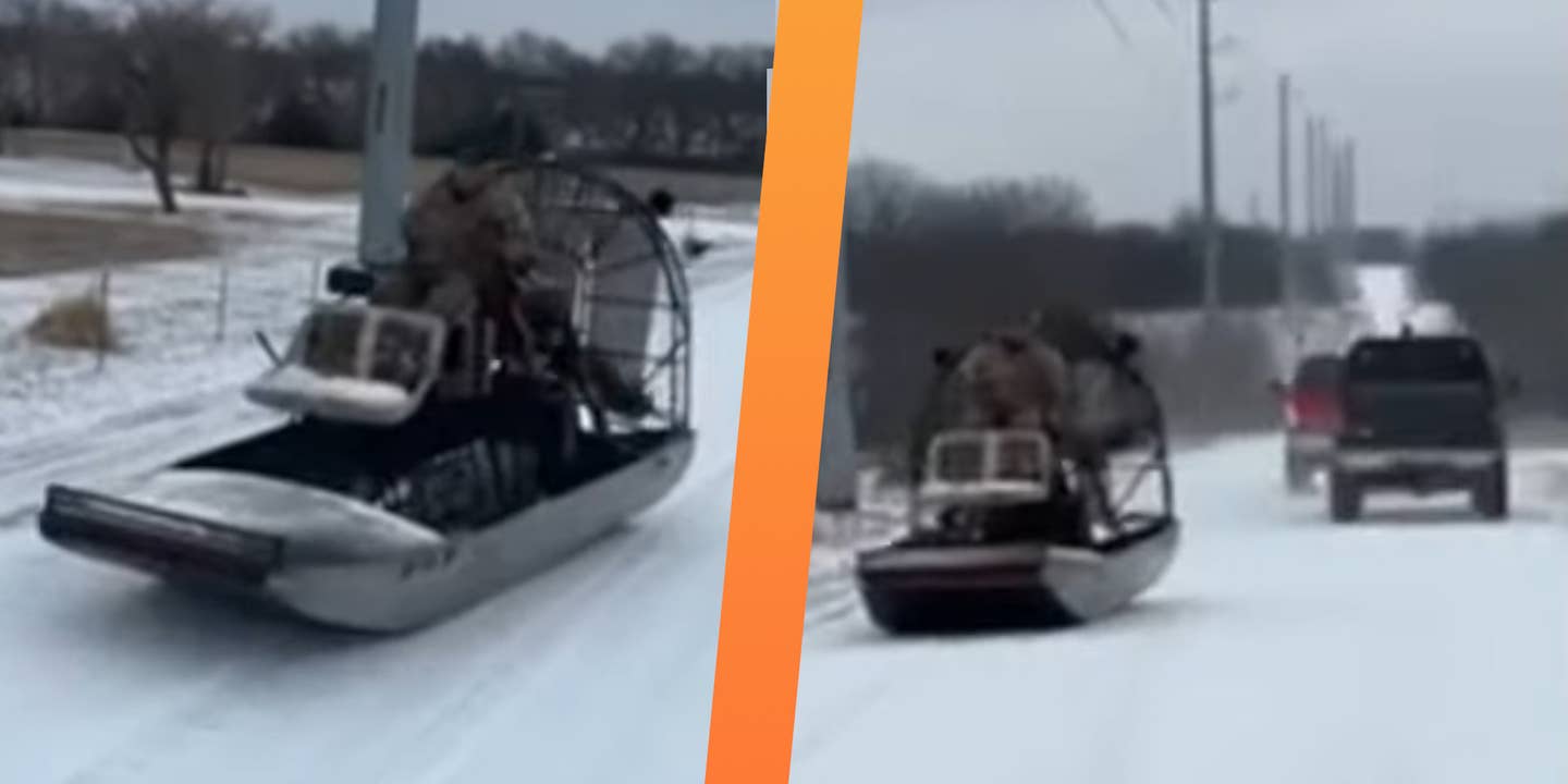 Watch a Texas Man Take Fan Boat Joy Ride Down Icy Roads