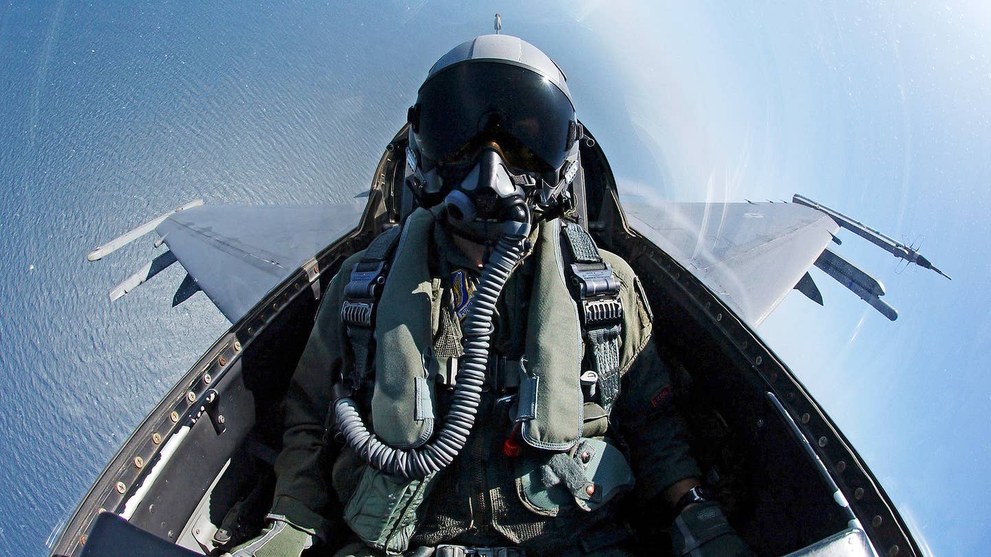 In the cockpit of a U.S. Air Force F-16. <em>Stocktrek Images via Getty Images</em>