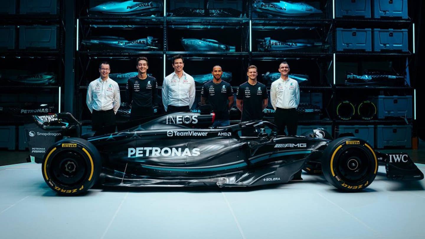 2023 Mercedes-AMG W14 F1 Car Debuts With Sick, Black Raw Carbon Look